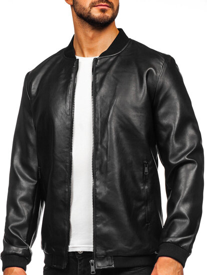 Men's Leather Bomber Jacket Black Bolf 11Z8105