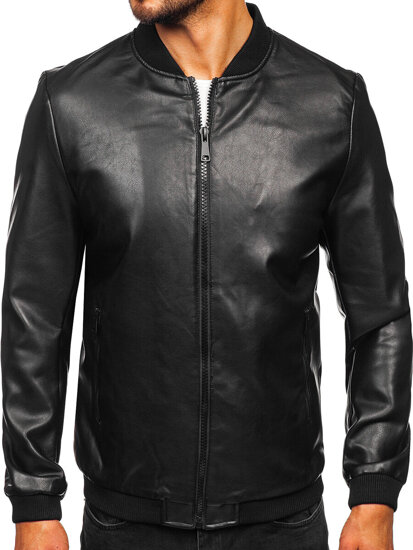 Men's Leather Bomber Jacket Black Bolf 11Z8105