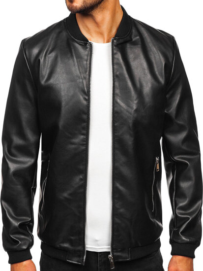 Men's Leather Bomber Jacket Black Bolf 11Z8106