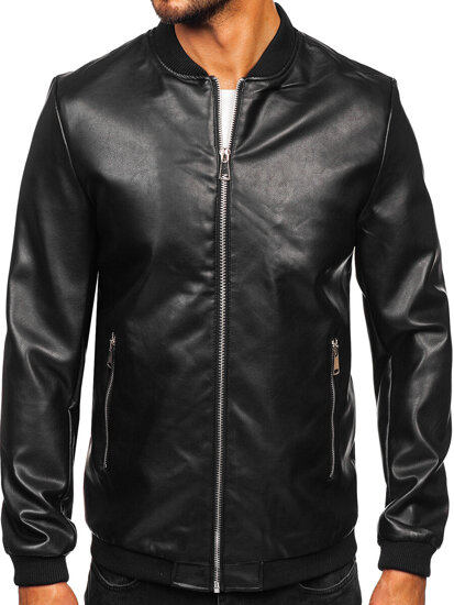 Men's Leather Bomber Jacket Black Bolf 11Z8106