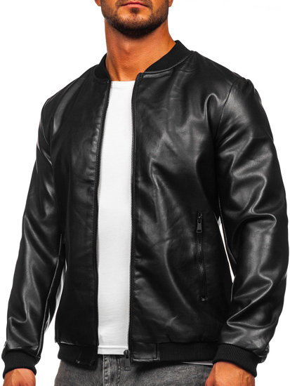 Men's Leather Bomber Jacket Black Bolf 11Z8107