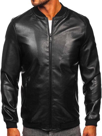 Men's Leather Bomber Jacket Black Bolf 11Z8107