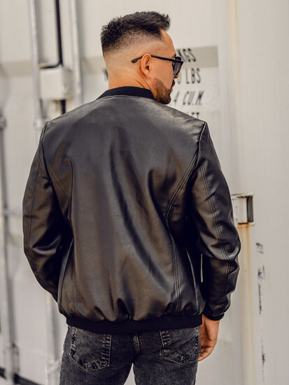 Men's Leather Bomber Jacket Black Bolf 11Z8107