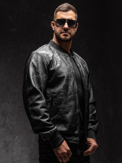 Men's Leather Bomber Jacket Black Bolf 3A63A1