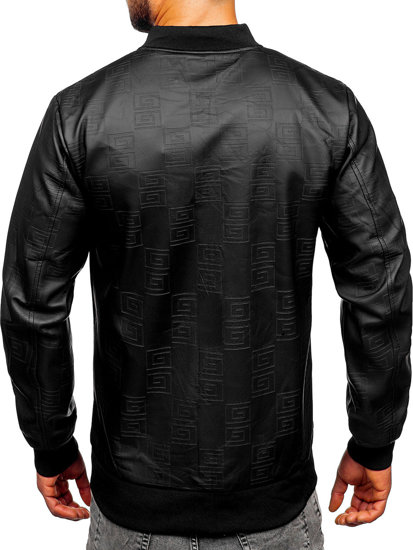 Men's Leather Bomber Jacket Black Bolf 3A65