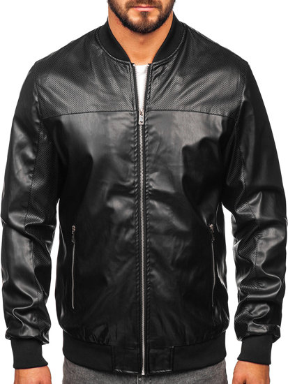 Men’s Leather Bomber Jacket Black Bolf 6705