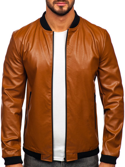 Men's Leather Bomber Jacket Brown Bolf 6803A