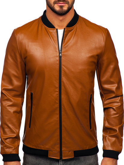 Men's Leather Bomber Jacket Brown Bolf 6803A