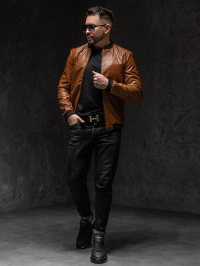 Men's Leather Bomber Jacket Brown Bolf 6803A1