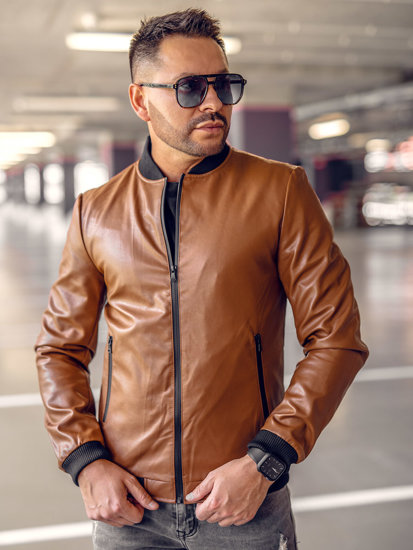 Men's Leather Bomber Jacket Brown Bolf 6803B