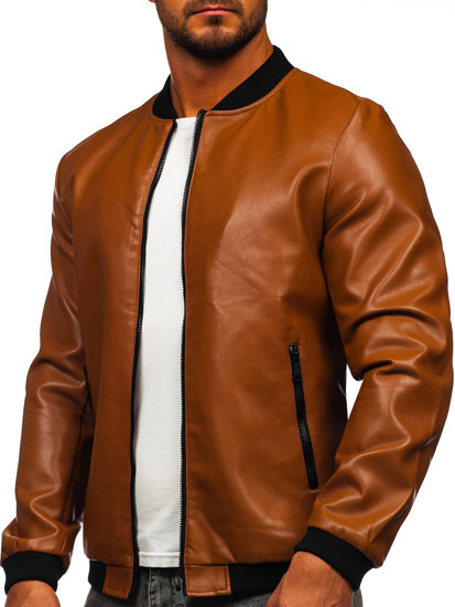 Men's Leather Bomber Jacket Camel Bolf 11Z8107