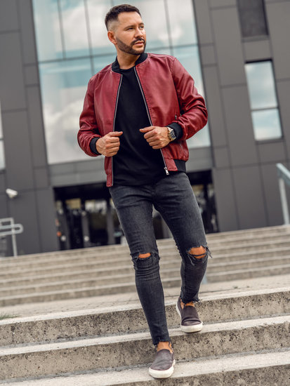 Men's Leather Bomber Jacket Claret Bolf 1147A