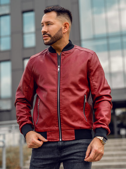 Men's Leather Bomber Jacket Claret Bolf 1147A