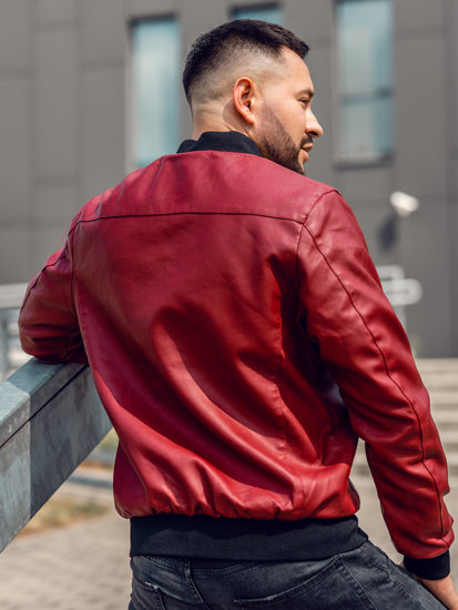 Men's Leather Bomber Jacket Claret Bolf 1147A