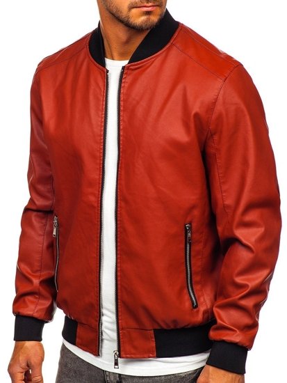 Men's Leather Bomber Jacket Orange Bolf 1147