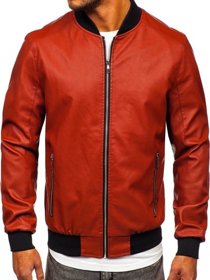 Men's Leather Bomber Jacket Orange Bolf 1147