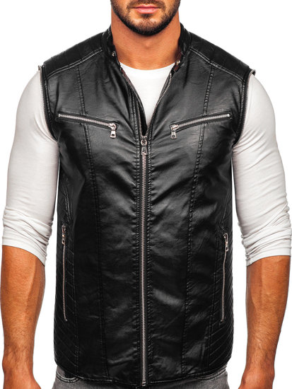 Men's Leather Jacket with Detachable Sleeves Black Bolf 11Z8011