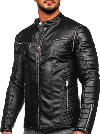 Men's Leather Jacket with Detachable Sleeves Black Bolf 11Z8011