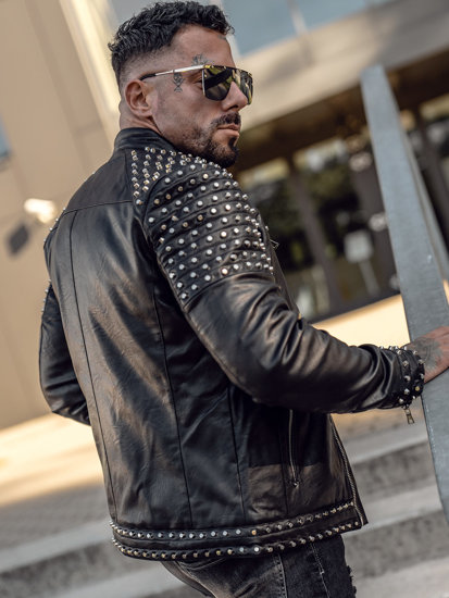 Men's Leather Jacket with studs Black Bolf 11Z8007