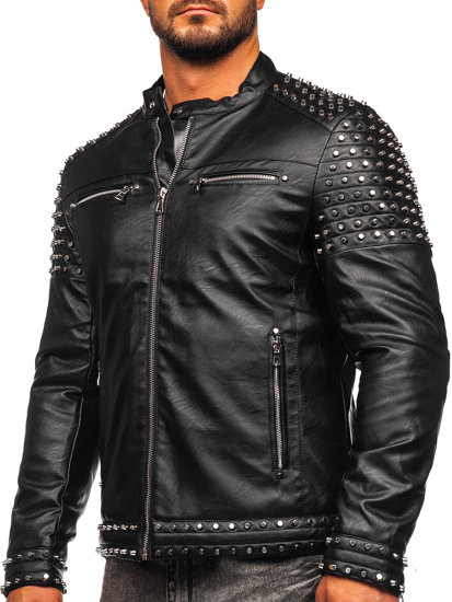 Men's Leather Jacket with studs Black Bolf 11Z8007