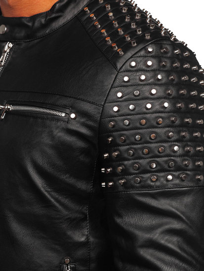 Men's Leather Jacket with studs Black Bolf 11Z8007