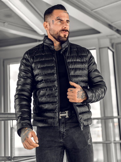 Men's Leather Quilted Jacket Black Bolf 0021B