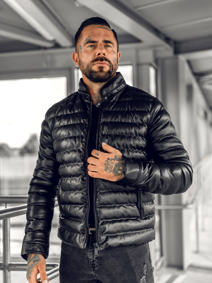 Men's Leather Quilted Jacket Black Bolf 0021B