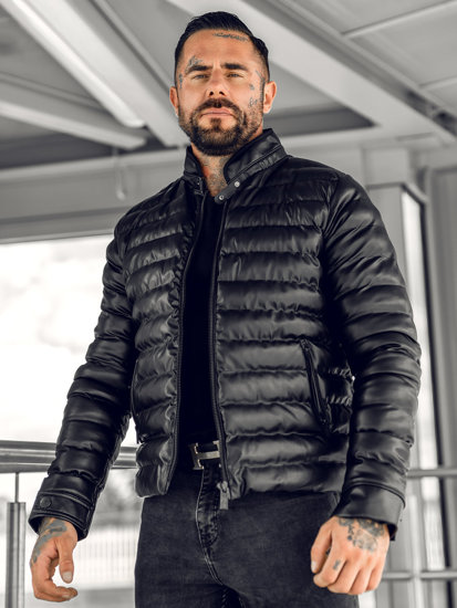 Men's Leather Quilted Jacket Black Bolf 0021B