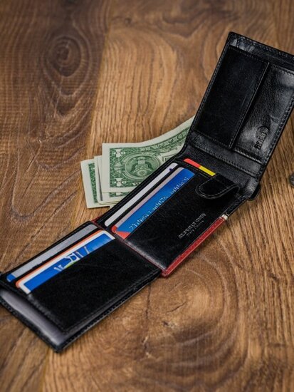 Men's Leather Wallet Black-Red 4542