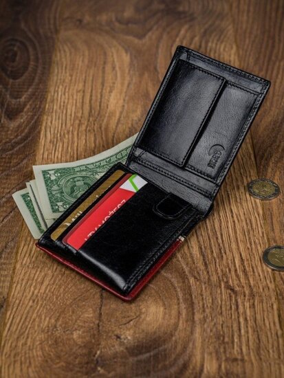 Men's Leather Wallet Black-Red 4542