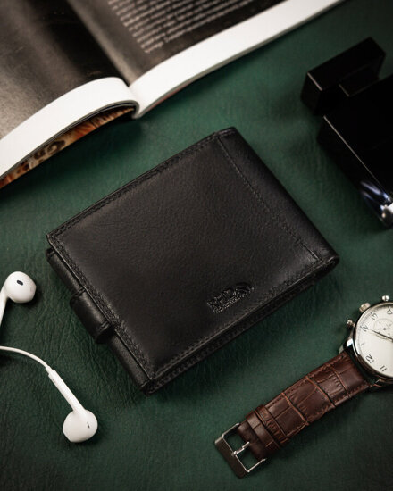 Men's Leather Wallet with back pocket Black 22816