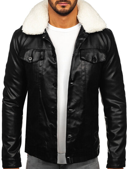 Men’s Leather Winter Aviator Jacket Black Bolf 8830