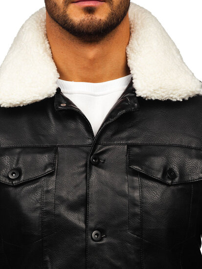 Men’s Leather Winter Aviator Jacket Black Bolf 8830