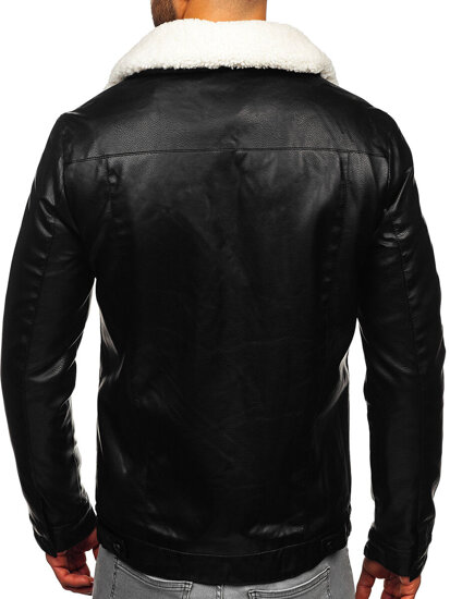 Men’s Leather Winter Aviator Jacket Black Bolf 8830