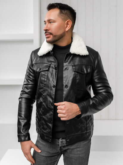 Men’s Leather Winter Aviator Jacket Black Bolf 8830A1