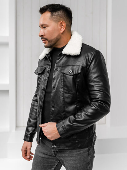 Men’s Leather Winter Aviator Jacket Black Bolf 8830A1