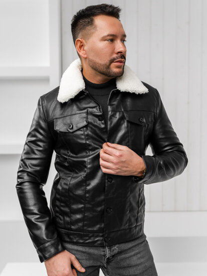 Men’s Leather Winter Aviator Jacket Black Bolf 8830A1