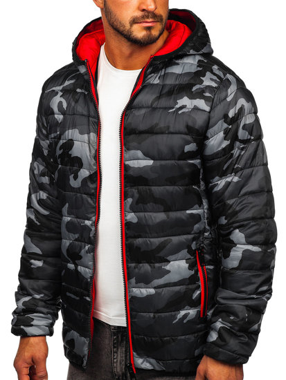 Men's Lightweight Camo Jacket Black-Red Bolf SM83