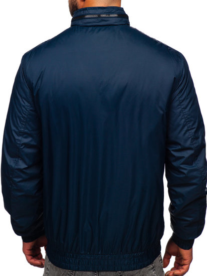 Men's Lightweight Jacket with hidden Hood Navy Blue Bolf 5M3102