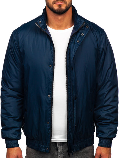 Men's Lightweight Jacket with hidden Hood Navy Blue Bolf 5M3102