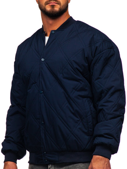 Men's Lightweight Quilted Baseball Bomber Jacket Navy Blue Bolf 84M3020