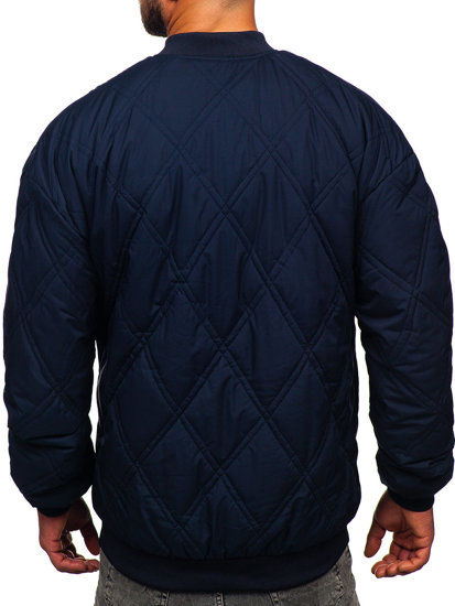 Men's Lightweight Quilted Baseball Bomber Jacket Navy Blue Bolf 84M3020