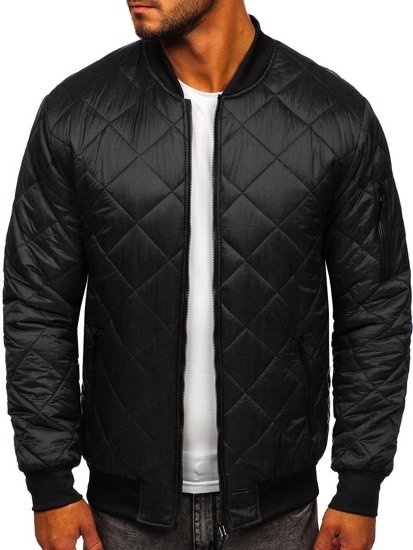 Men's Lightweight Quilted Bomber Jacket Black Bolf MY-01A