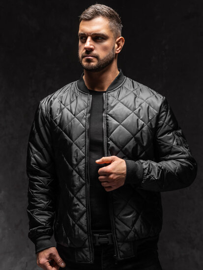 Men's Lightweight Quilted Bomber Jacket Black Bolf MY-01A1