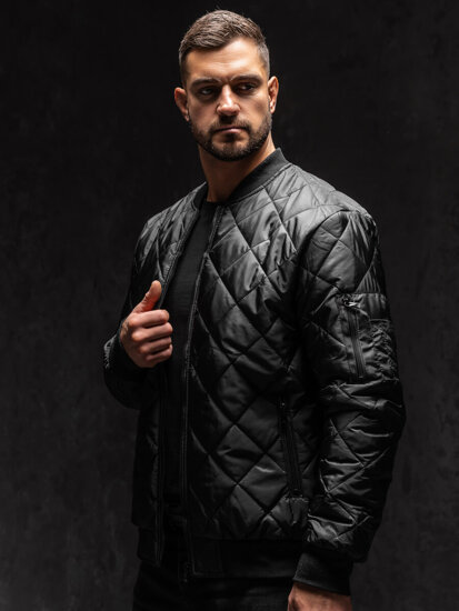 Men's Lightweight Quilted Bomber Jacket Black Bolf MY-01A1