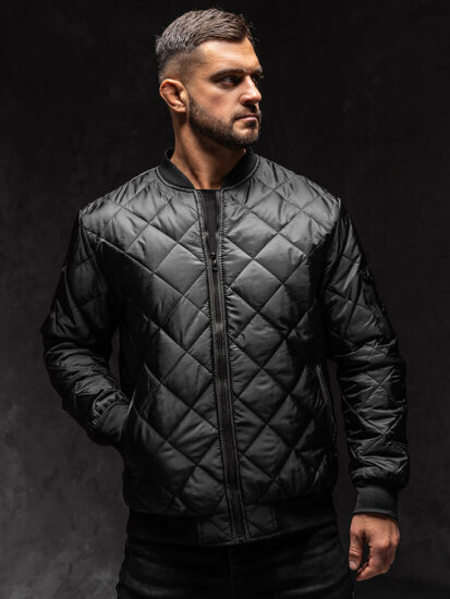 Men's Lightweight Quilted Bomber Jacket Black Bolf MY-01A1