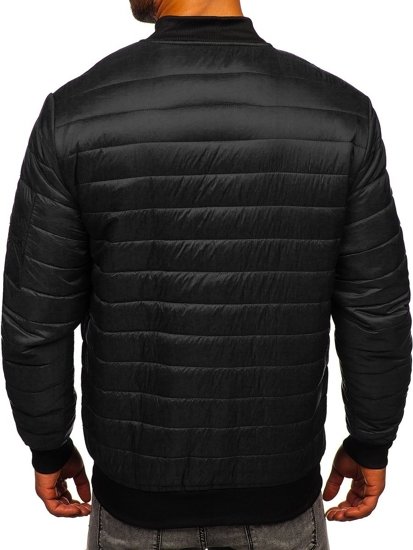 Men's Lightweight Quilted Bomber Jacket Black Bolf MY-02A