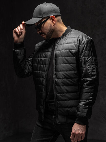 Men's Lightweight Quilted Bomber Jacket Black Bolf MY-02A1