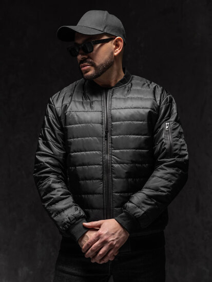 Men's Lightweight Quilted Bomber Jacket Black Bolf MY-02A1