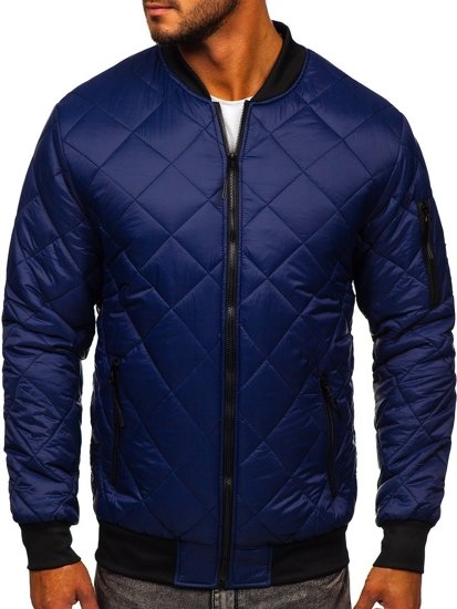 Men's Lightweight Quilted Bomber Jacket Navy Blue Bolf MY-01A